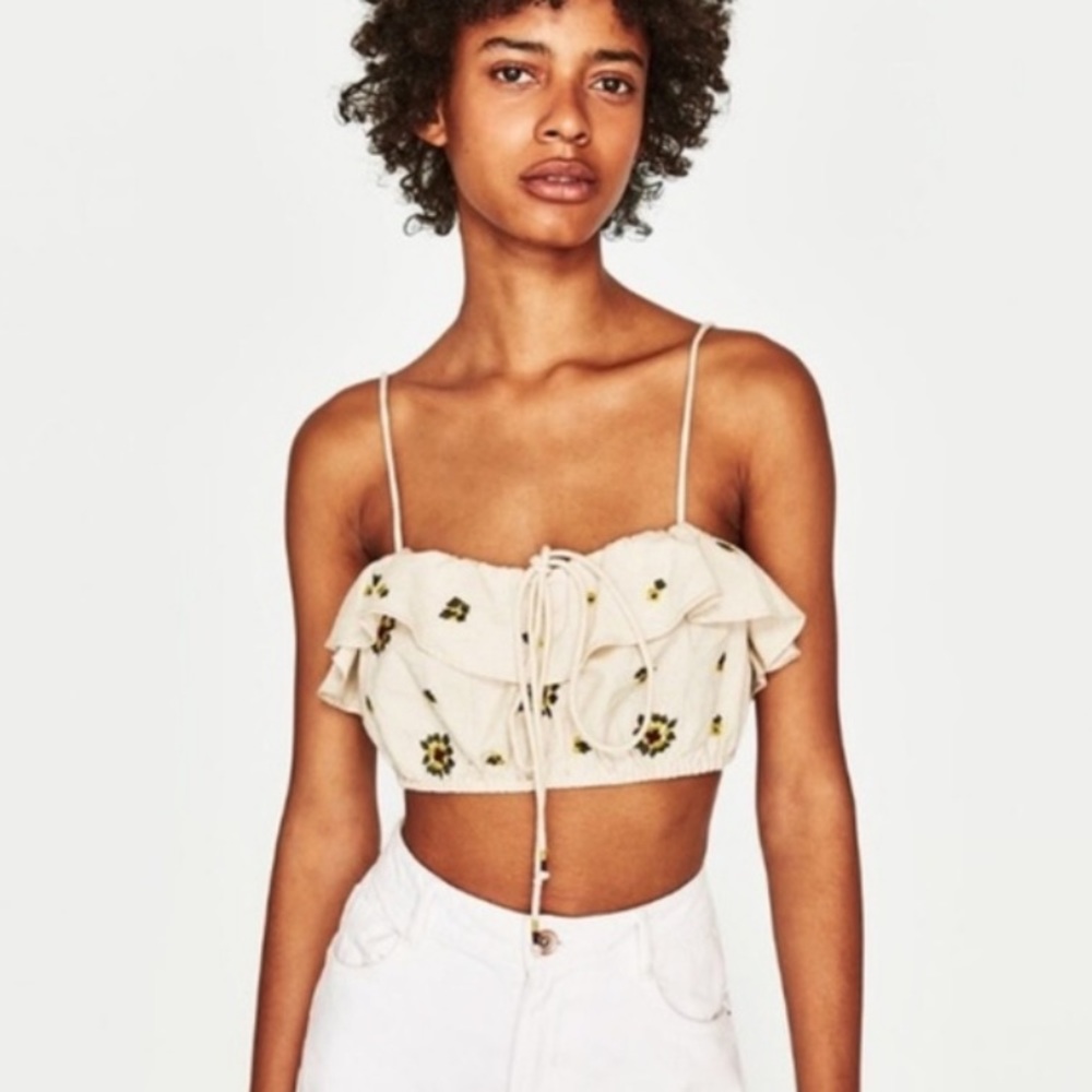 ZARA Linen Embroided crop top